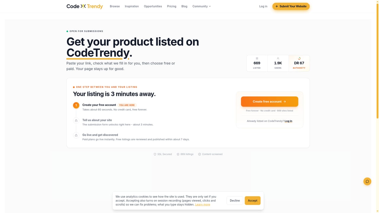 CodeTrendy — Submit the product URL and details