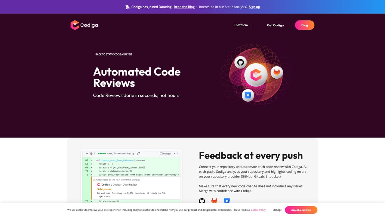 Codiga — Connect your repository for automated reviews