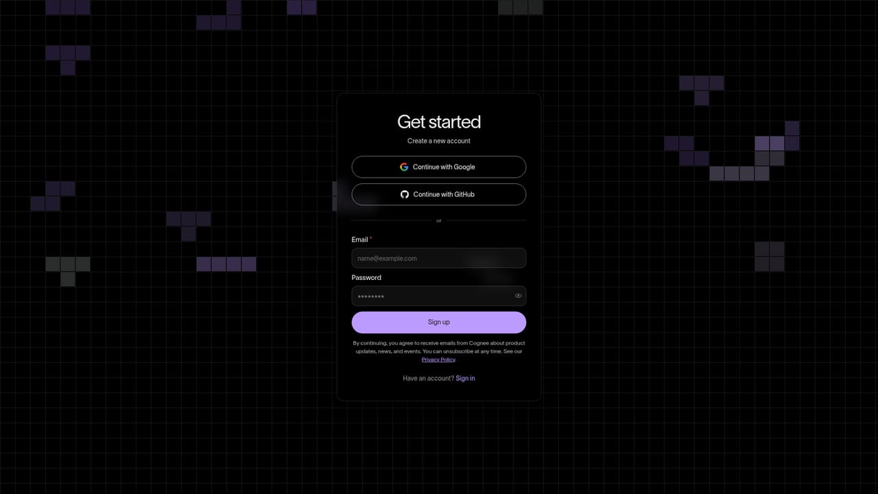 Cognee — Create an account on Cognee Cloud