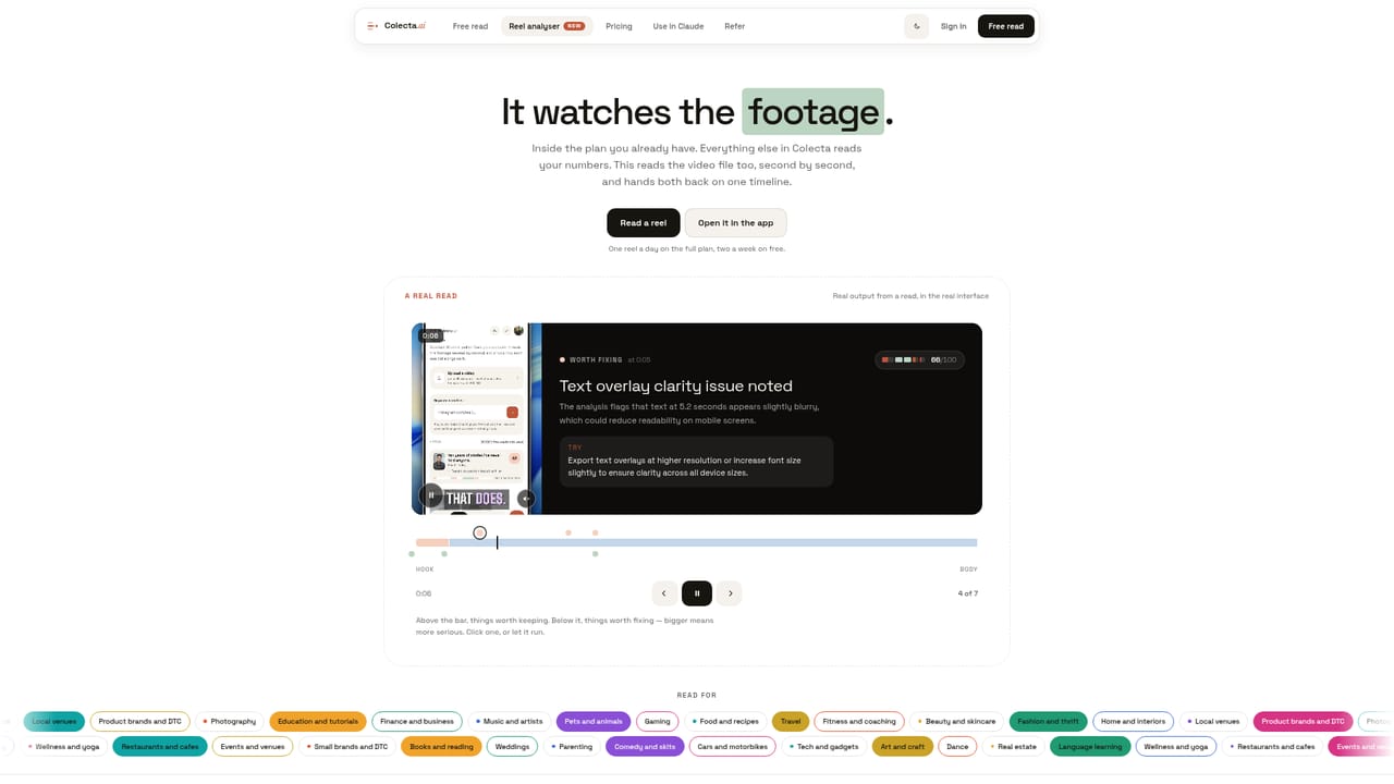 Colecta.ai — Run a reel through the analyser