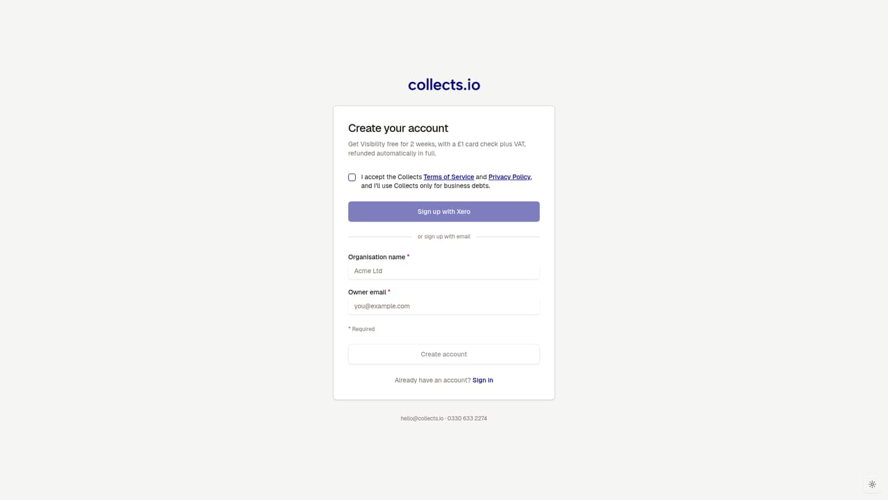 collects.io — Create your account
