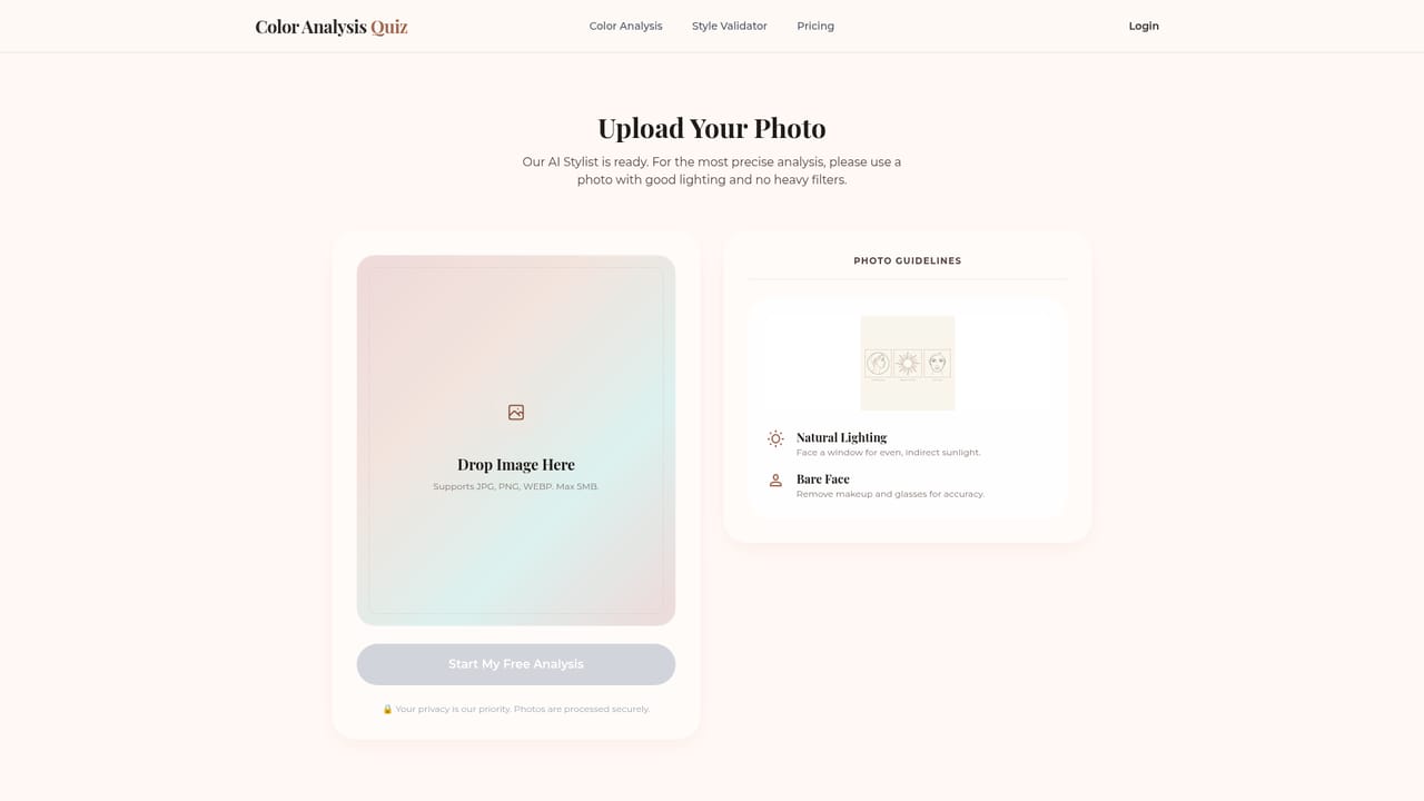 Color Analysis Quiz — Upload a well-lit photo
