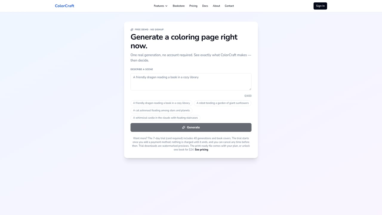 ColorCraft — Try a single page without an account