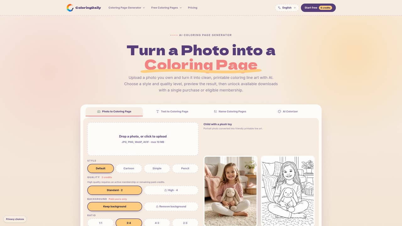 ColoringDaily — Convert a photo to line art
