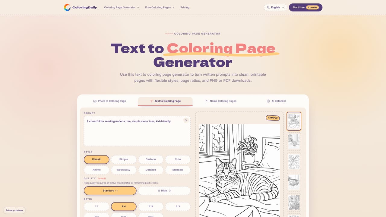 ColoringDaily — Or generate from a written prompt