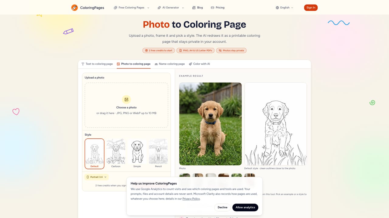 ColoringPagesTools — Turn a photo into a coloring page