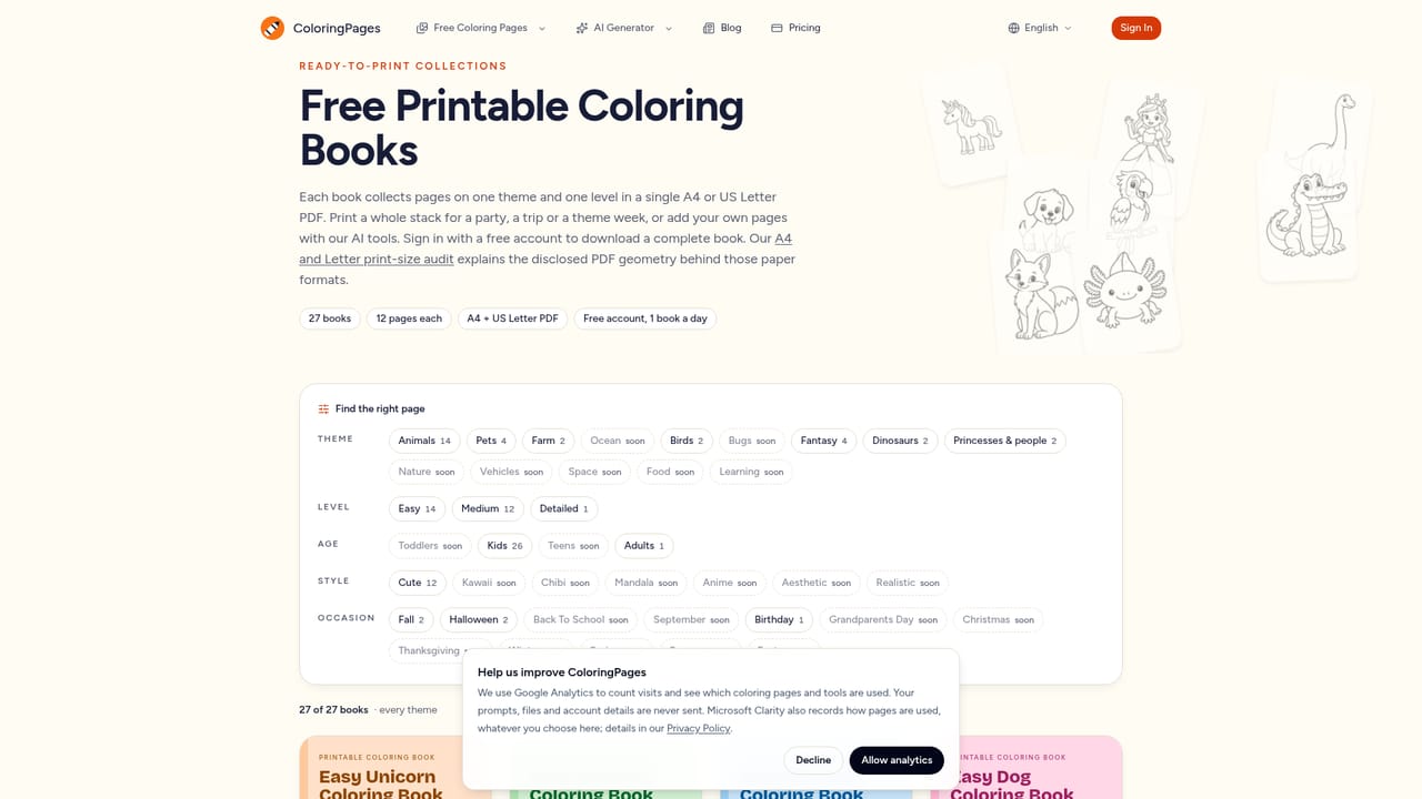 ColoringPagesTools — Download a full coloring book