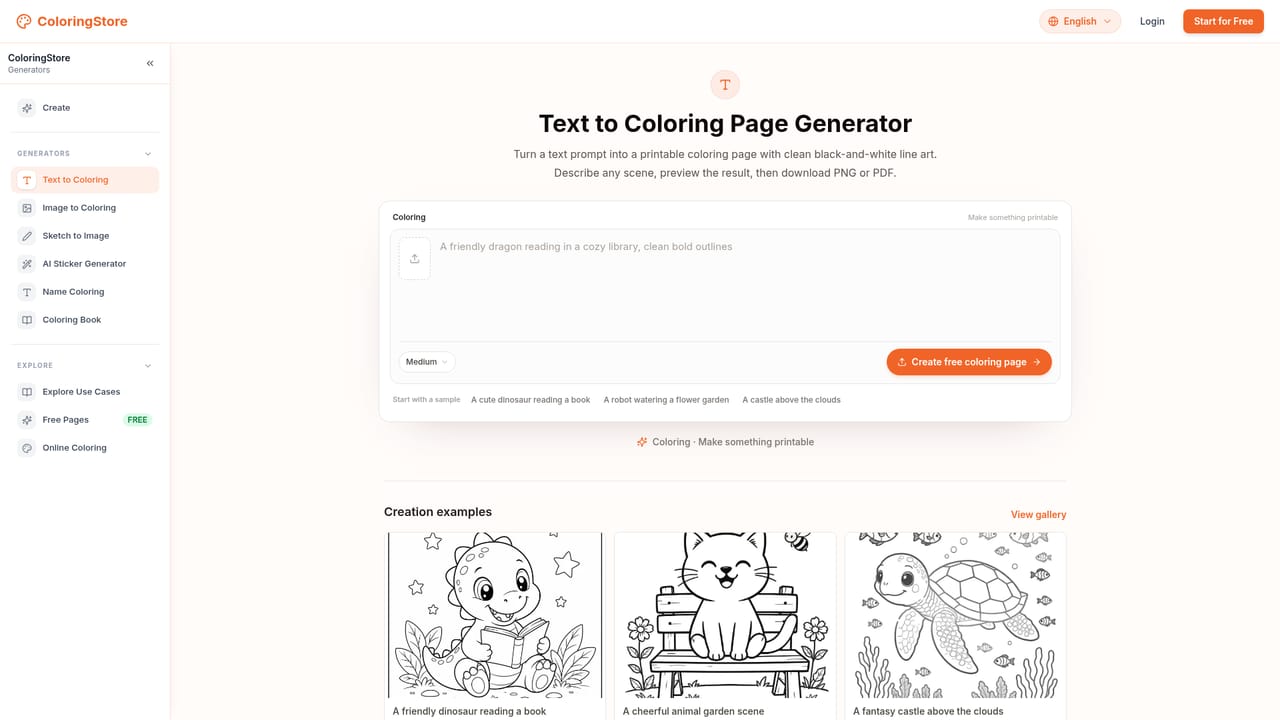 ColoringStore — Open the text generator