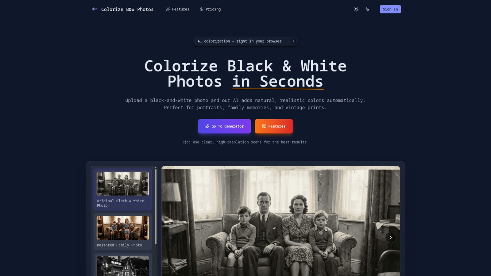 Colorize Black and White Photos — Open the generator