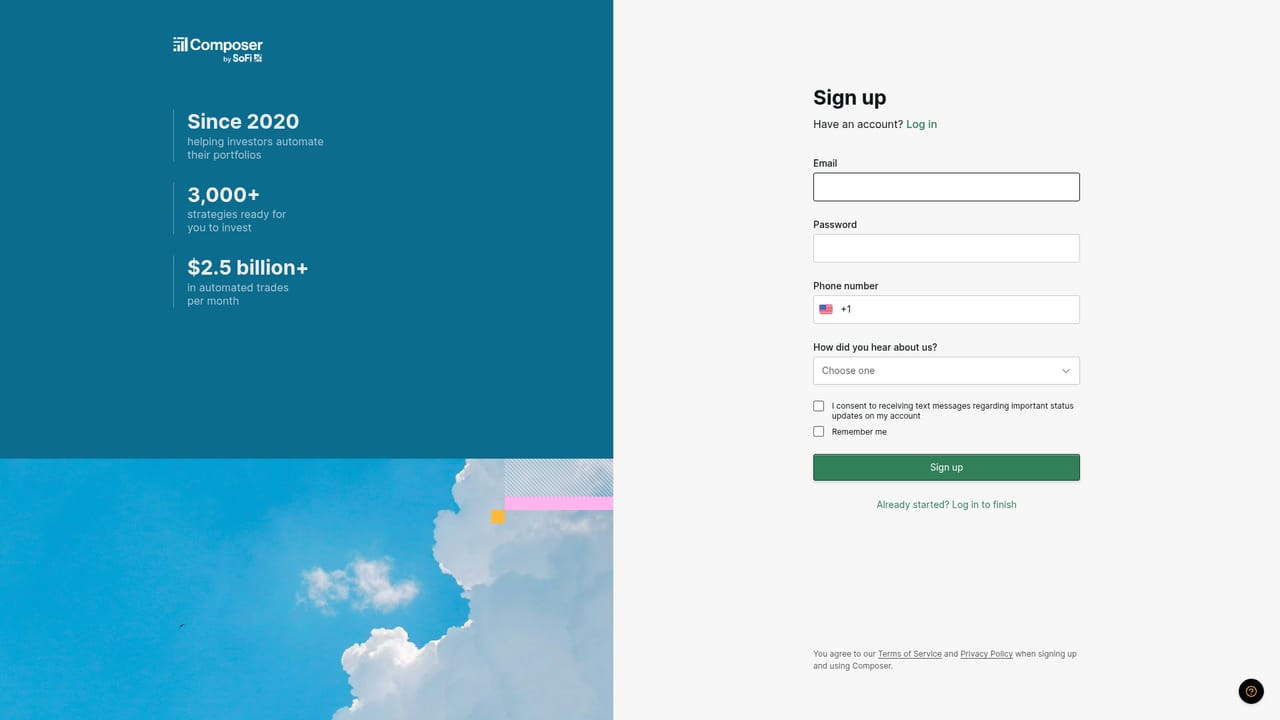 Composer Trade — Open an account and fund it