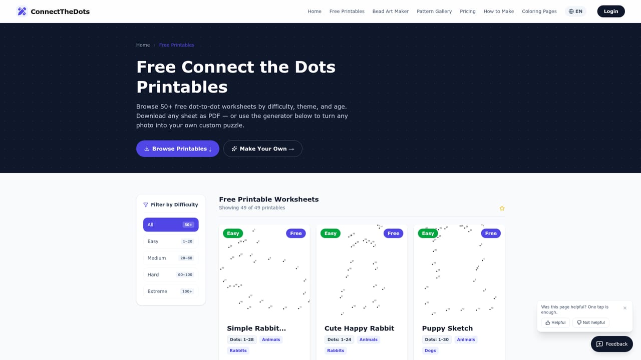 ConnectTheDots Generator — Browse ready-made printables