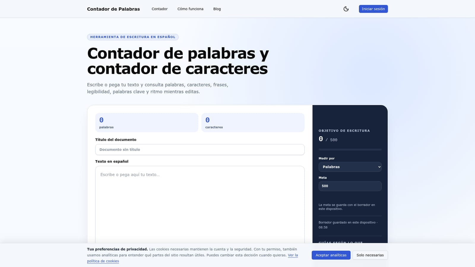 Contador de Palabras — Paste or write your text