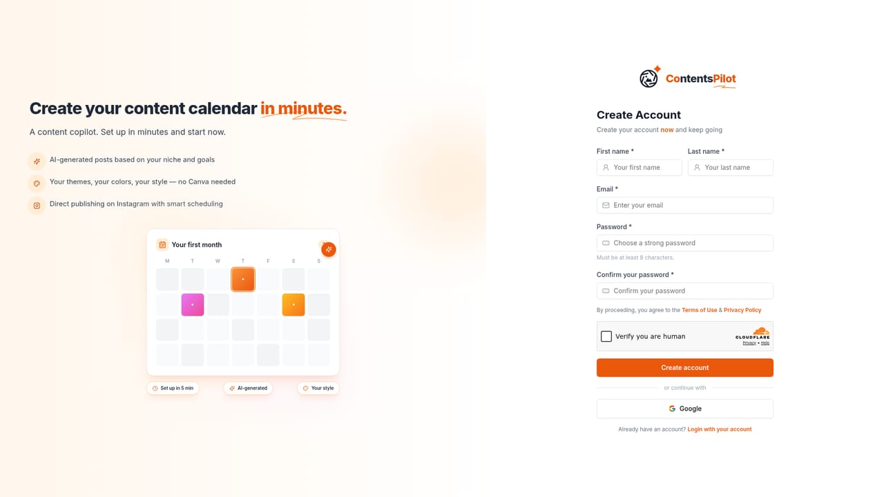 Contents Pilot — Create an account