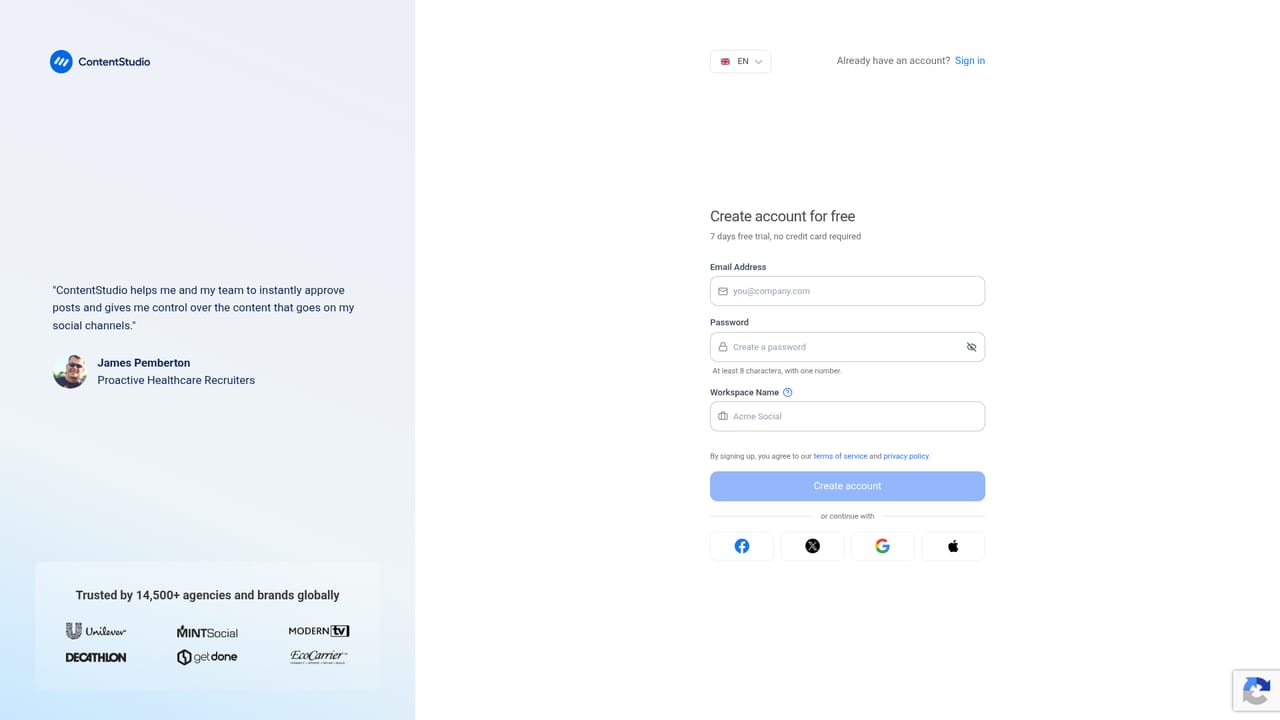 ContentStudio — Create your account