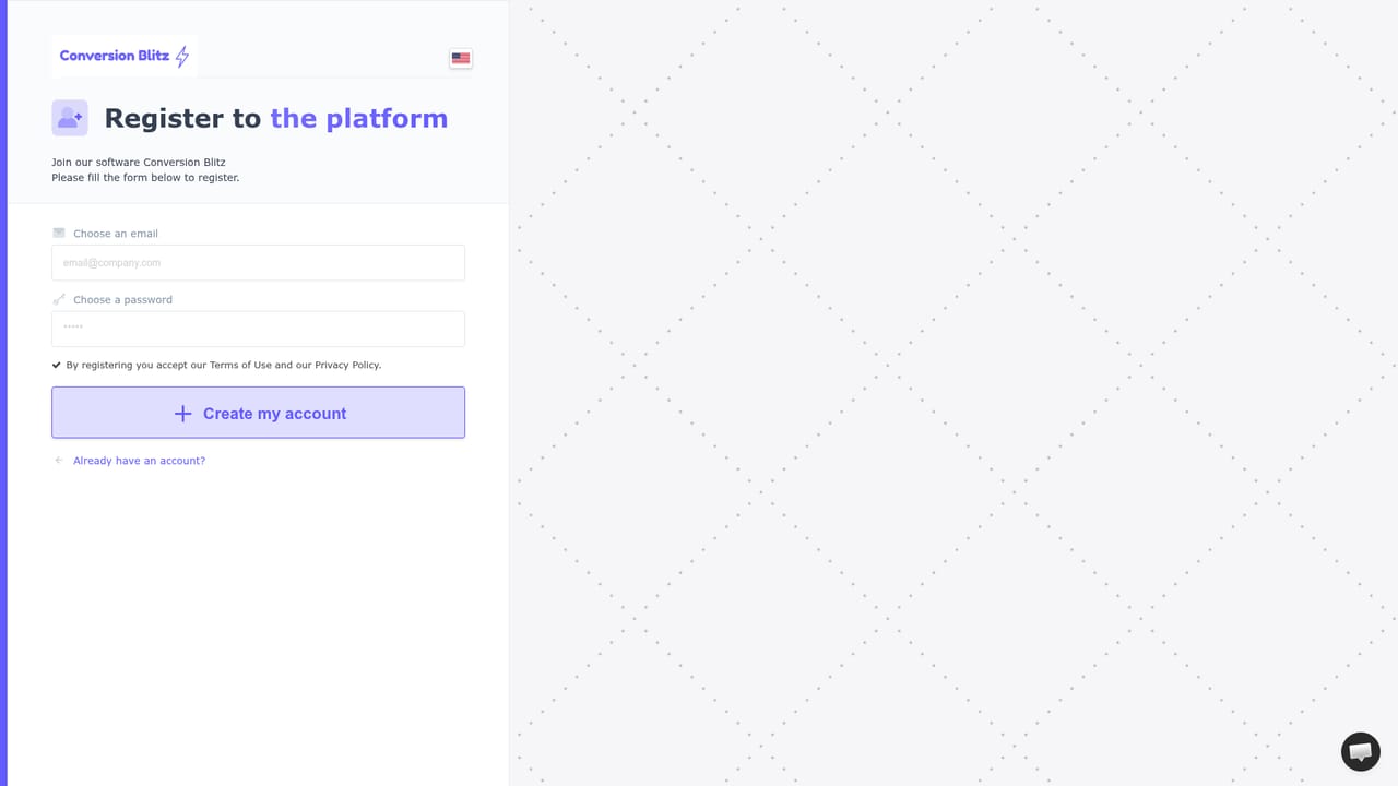 Conversion Blitz — Create your account and open the trial