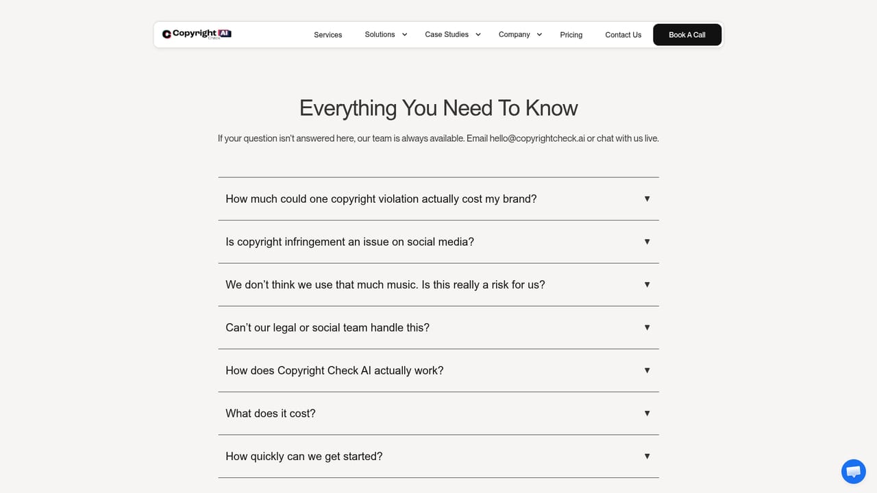 Copyright Check AI — Resolve open questions in the FAQ