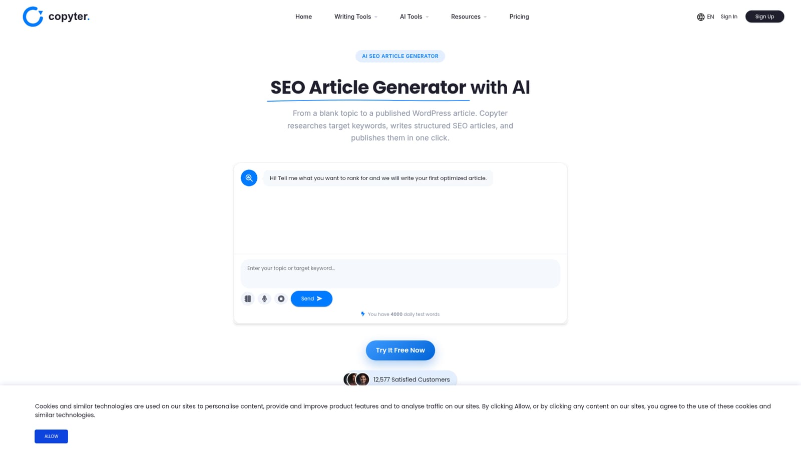 Copyter — Enter your topic or keyword