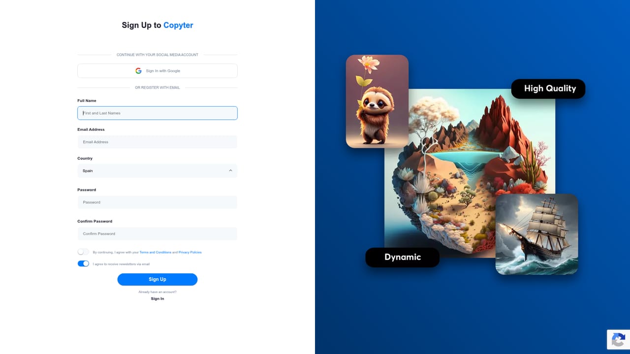 Copyter — Create a free account