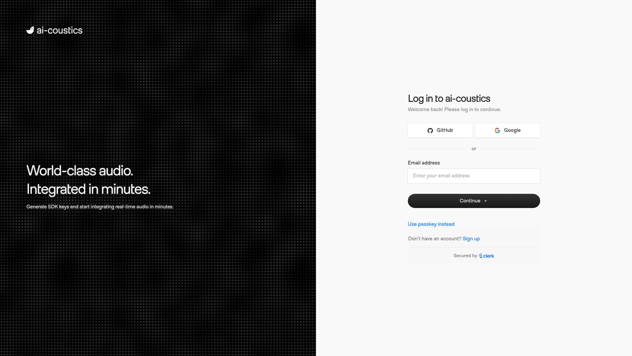 coustics — Create a developer account and generate SDK keys
