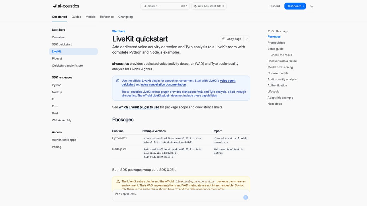 coustics — Wire the SDK into your voice stack
