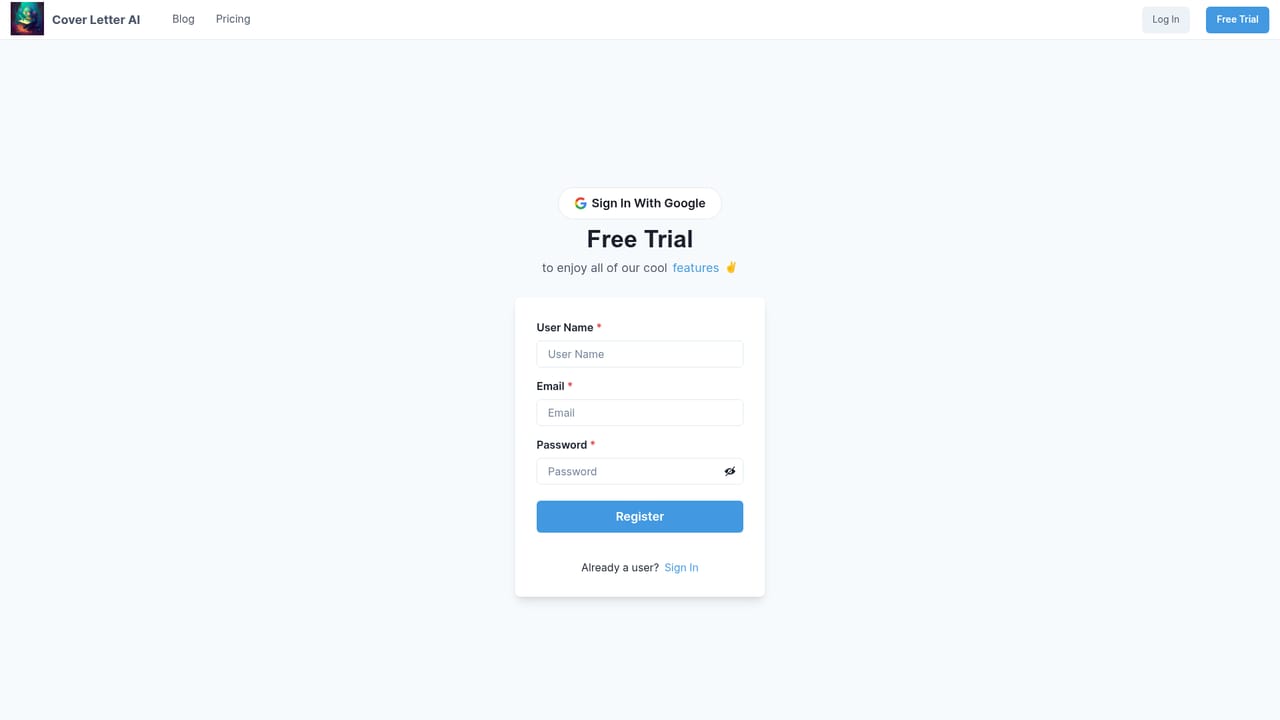 Cover Letter AI — Create an account or start the free trial