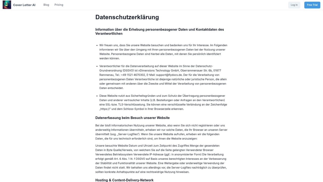 Cover Letter AI — Review the privacy terms