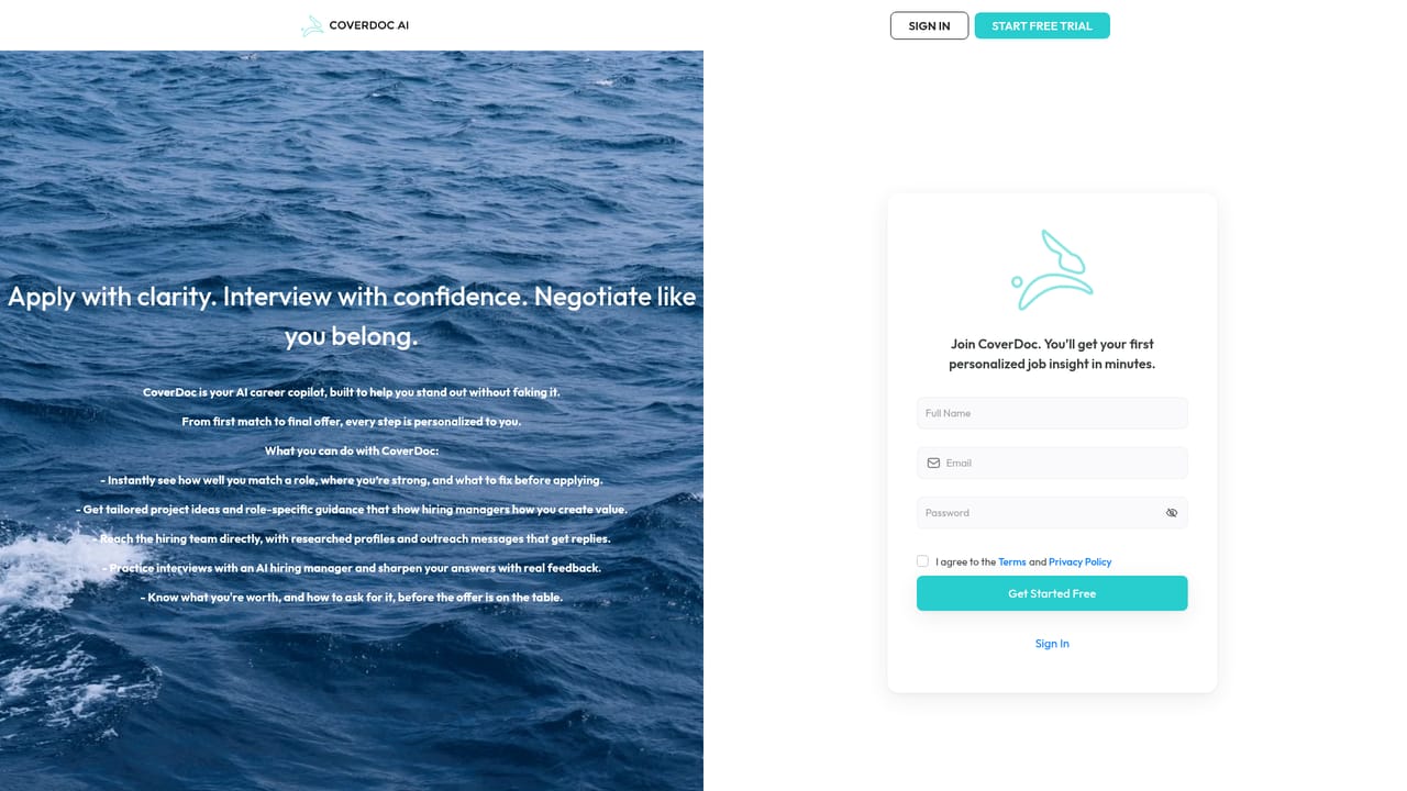CoverDoc.ai — Sign up and upload your resume