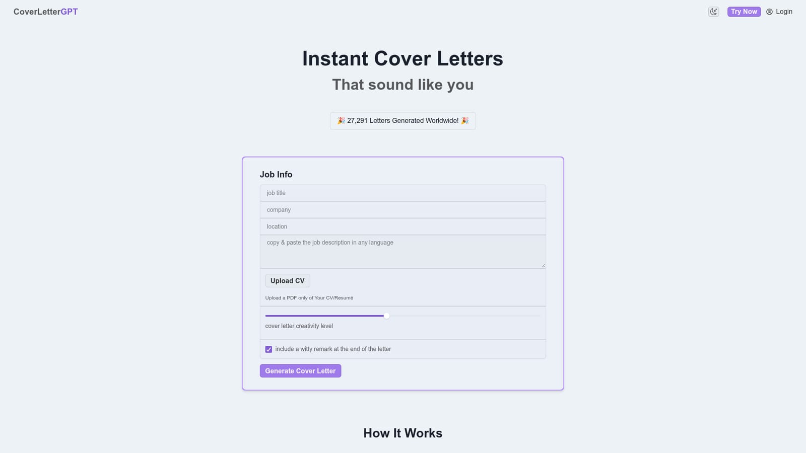 CoverLetterGPT — Upload your CV as a PDF