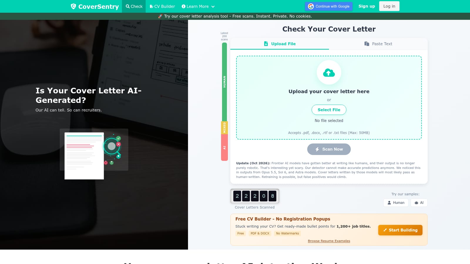 CoverSentry — Open the checker on the homepage