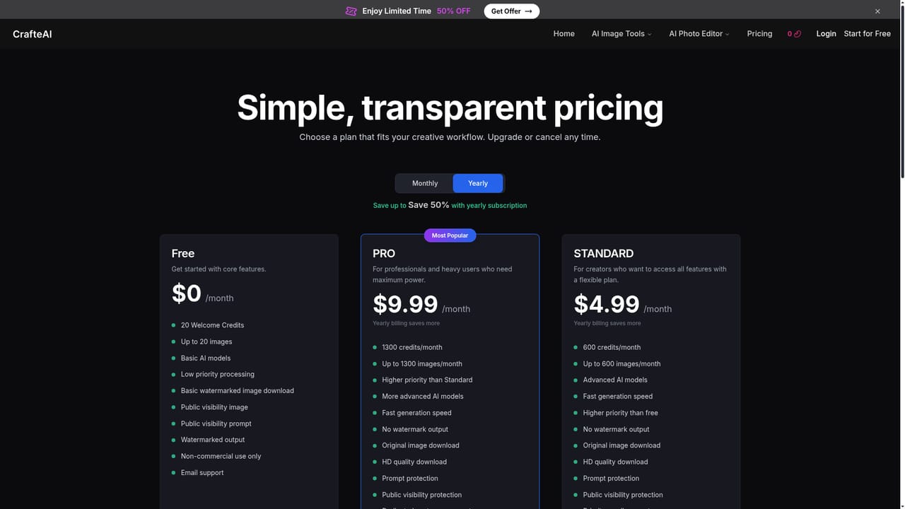 CrafteAI — Pick a plan for clean downloads