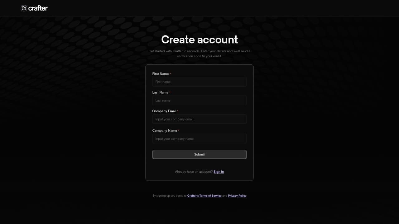 Crafter — Create an account
