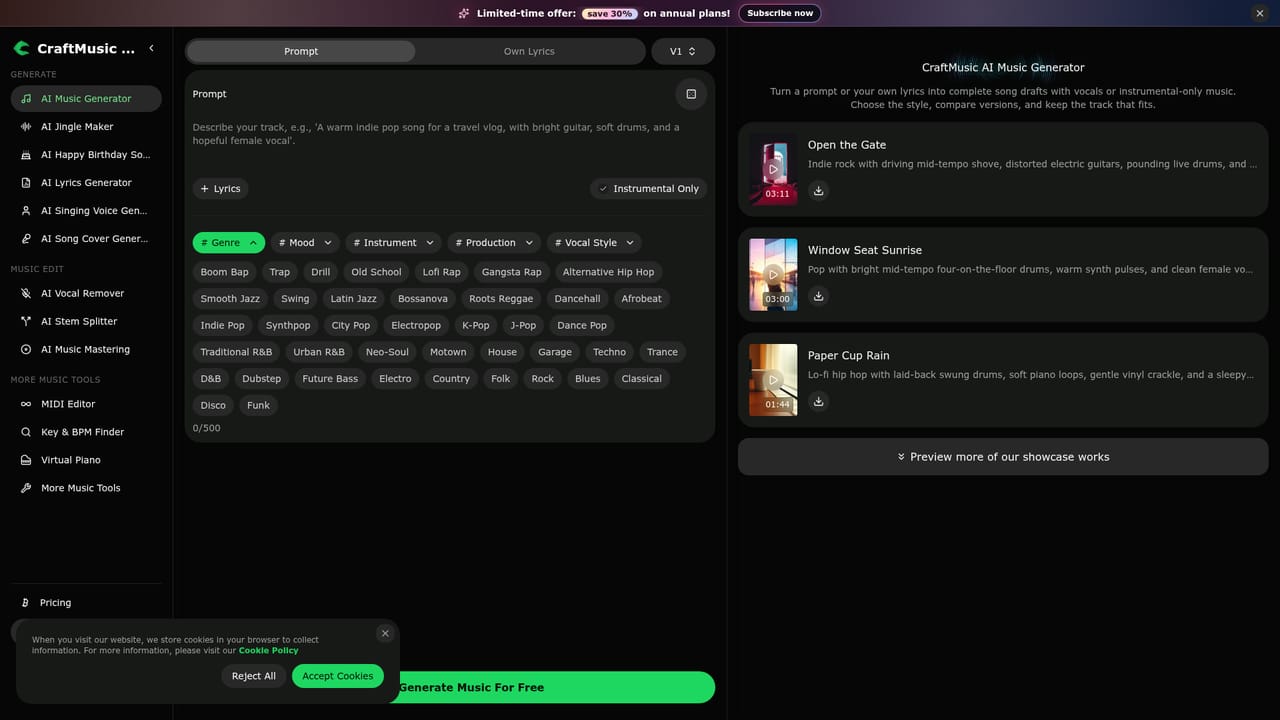 CraftMusic AI — Pick your starting point