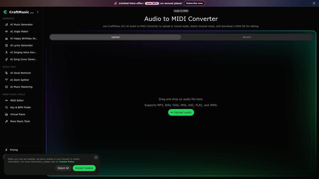 CraftMusic AI — Convert recordings to MIDI