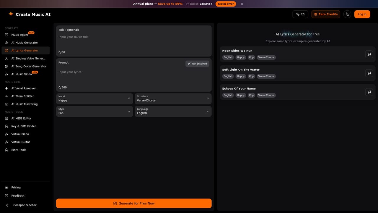 Create Music AI — Write or refine the lyrics