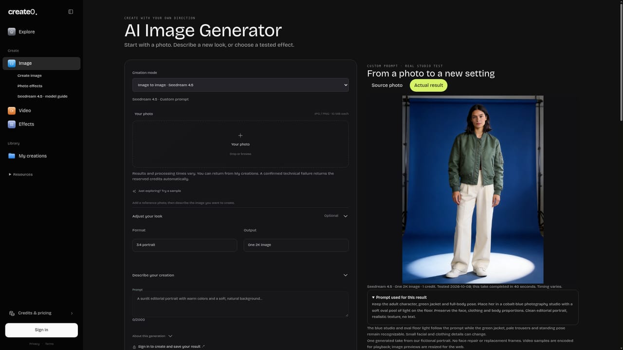 Create0 — Generate from a photo