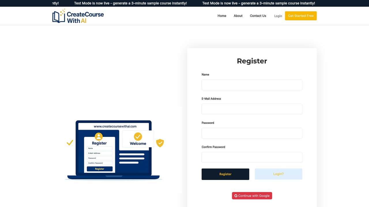 CreateCourseWithAI — Create an account and sign in