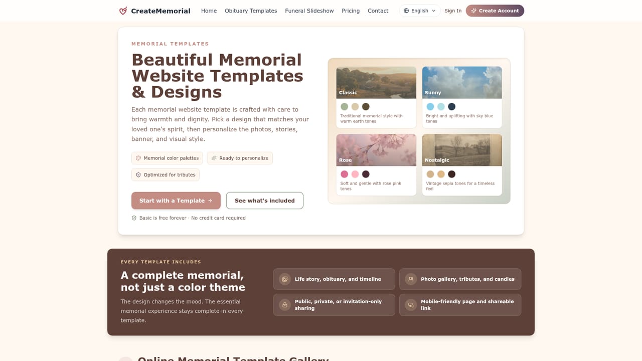 CreateMemorial — Choose a template