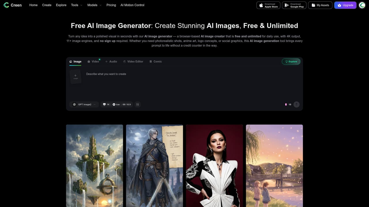 Creen AI — Choose image or video