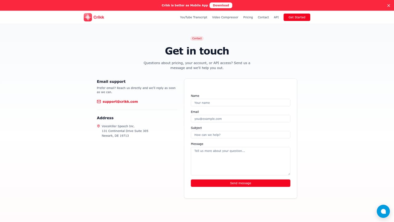Crikk — Reach out with questions