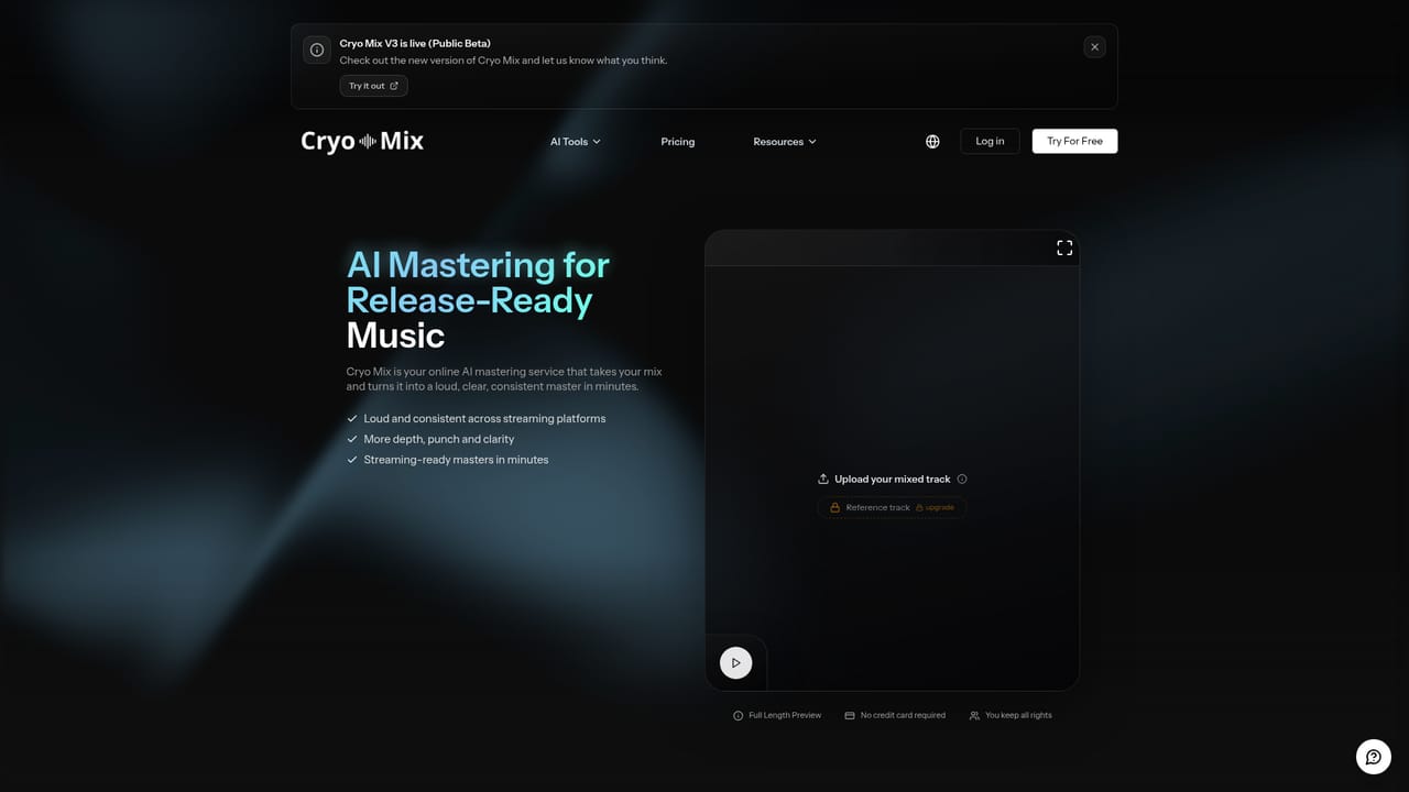 Cryo Mix — Upload your vocals, beat or stems
