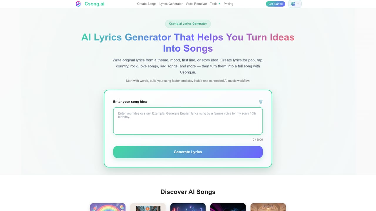 Csong AI — Draft lyrics first if you need them