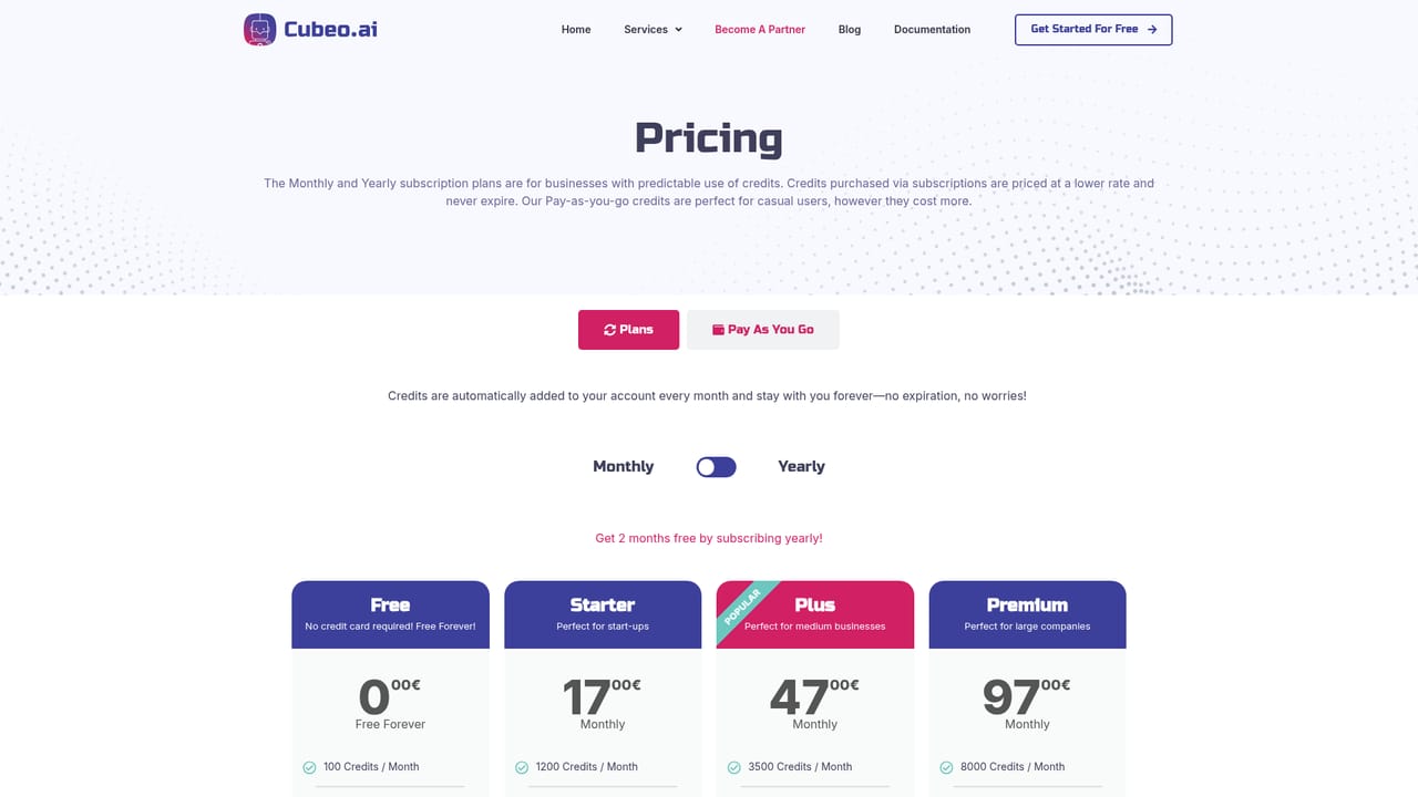 Cubeo — Review plans and credit usage
