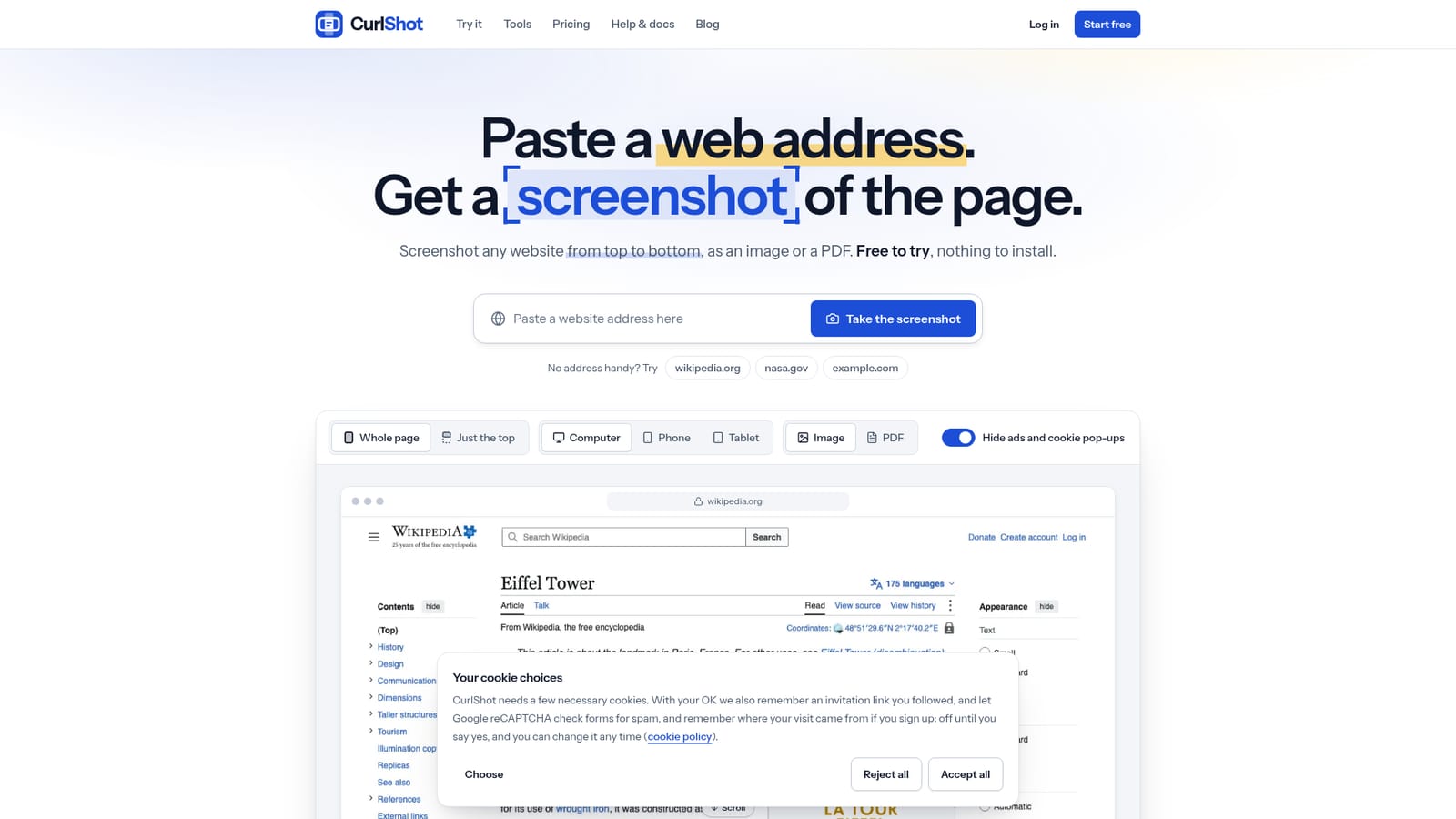 CurlShot — Paste a web address to try it