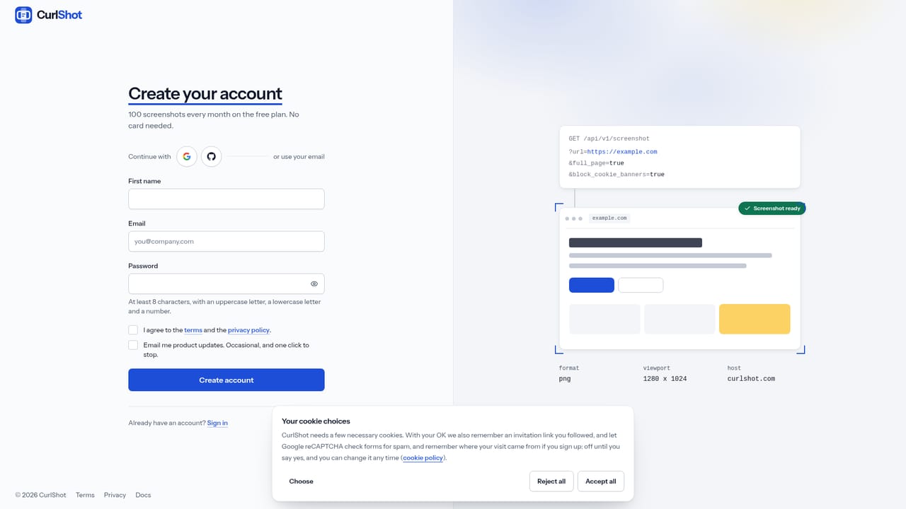 CurlShot — Create a free account