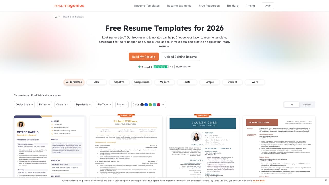CV Genius — Pick a template