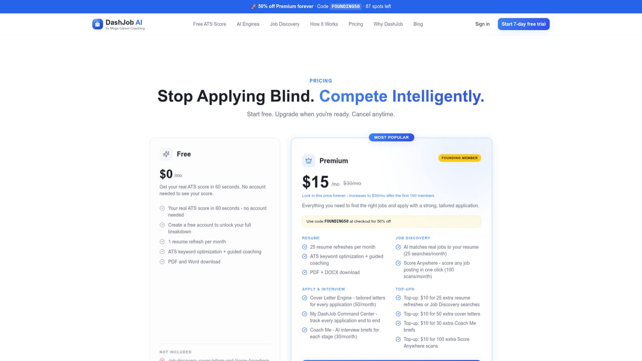 DashJob AI — Start the trial and discover jobs