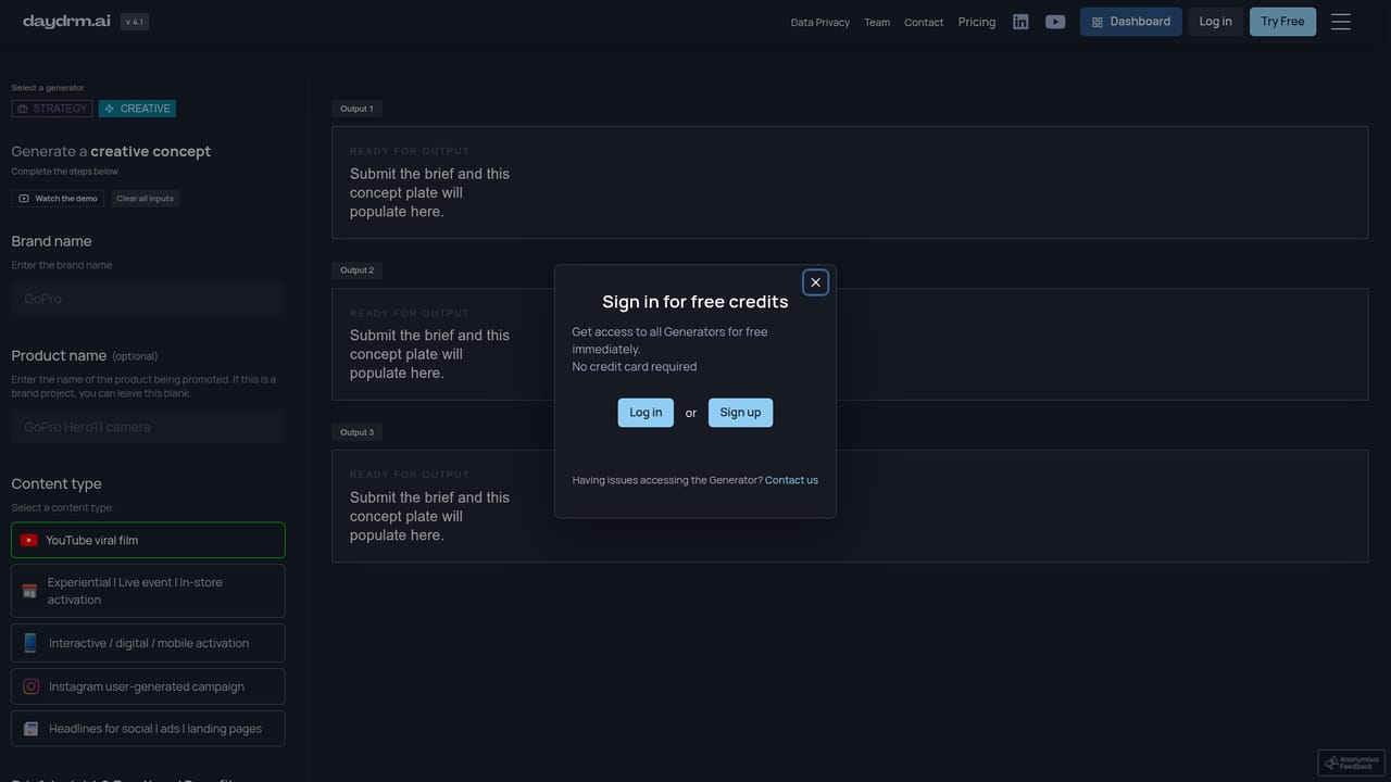 Daydrm.ai — Open a generator that matches your deliverable