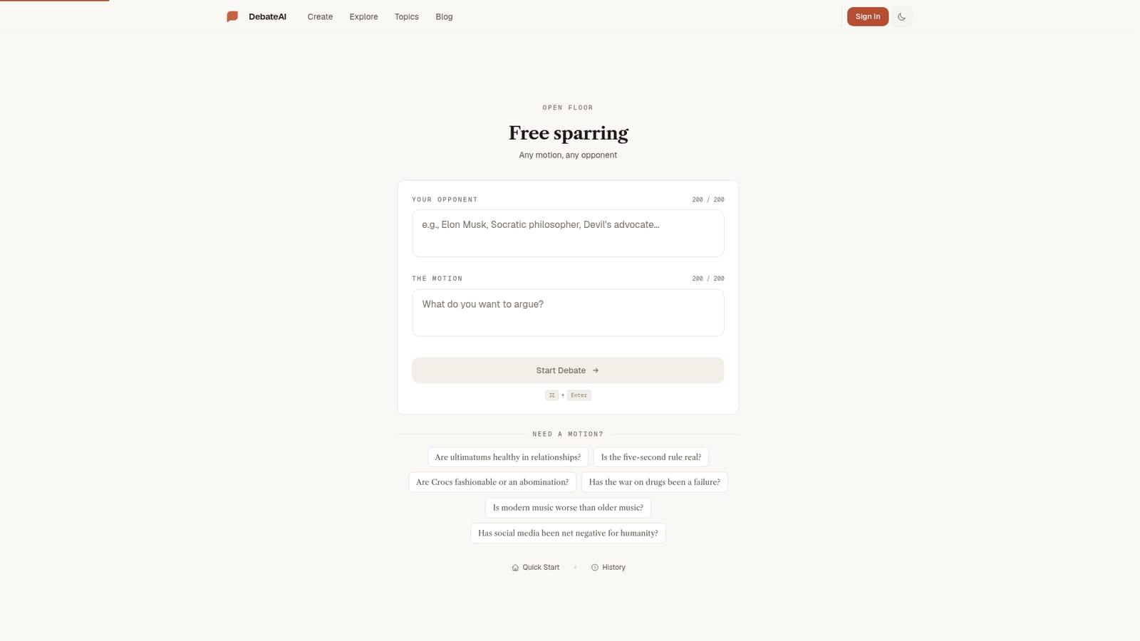 DebateAI — Open the free sparring page