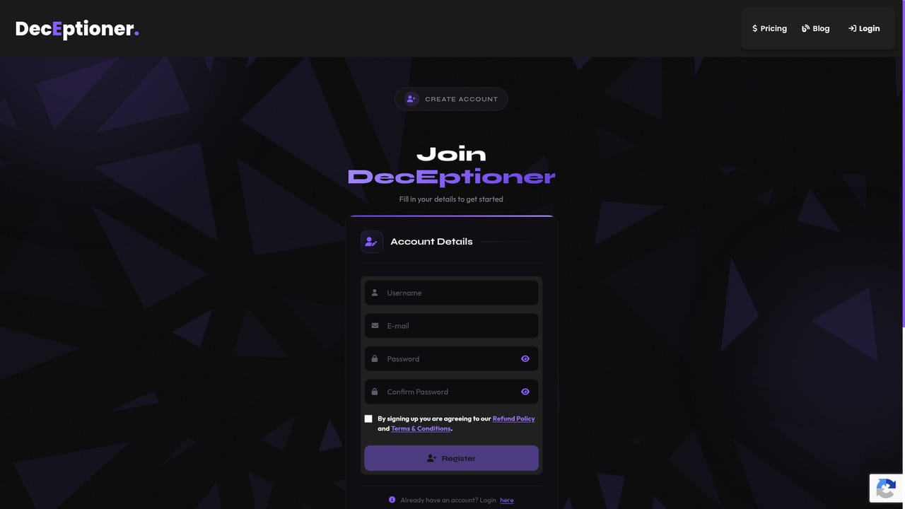 DecEptioner — Create a free account for higher limits