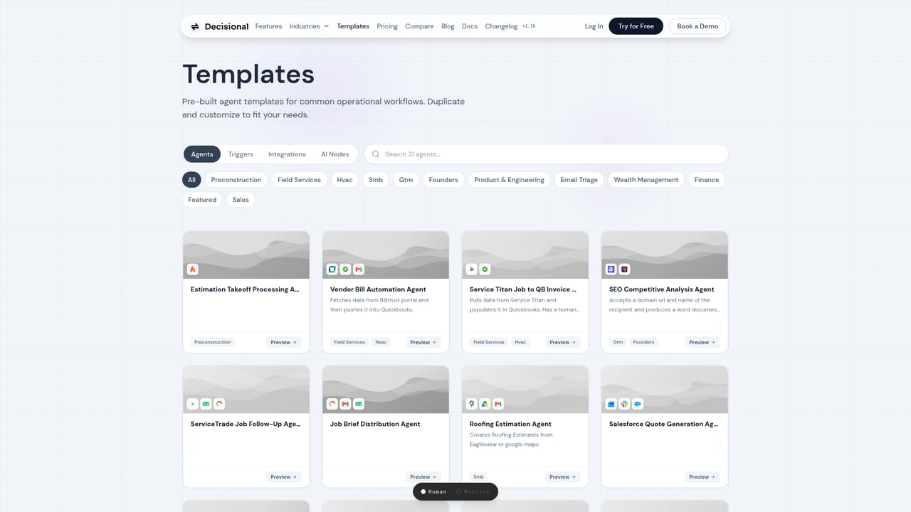 Decisional AI — Browse agent templates for a starting workflow
